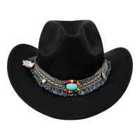 Chokore Chokore Boho-Tibetan Ethnic Cowboy Hat (Black)