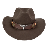 Chokore Chokore Pinched Cowboy Hat with Ox head Belt (Chocolate Brown)