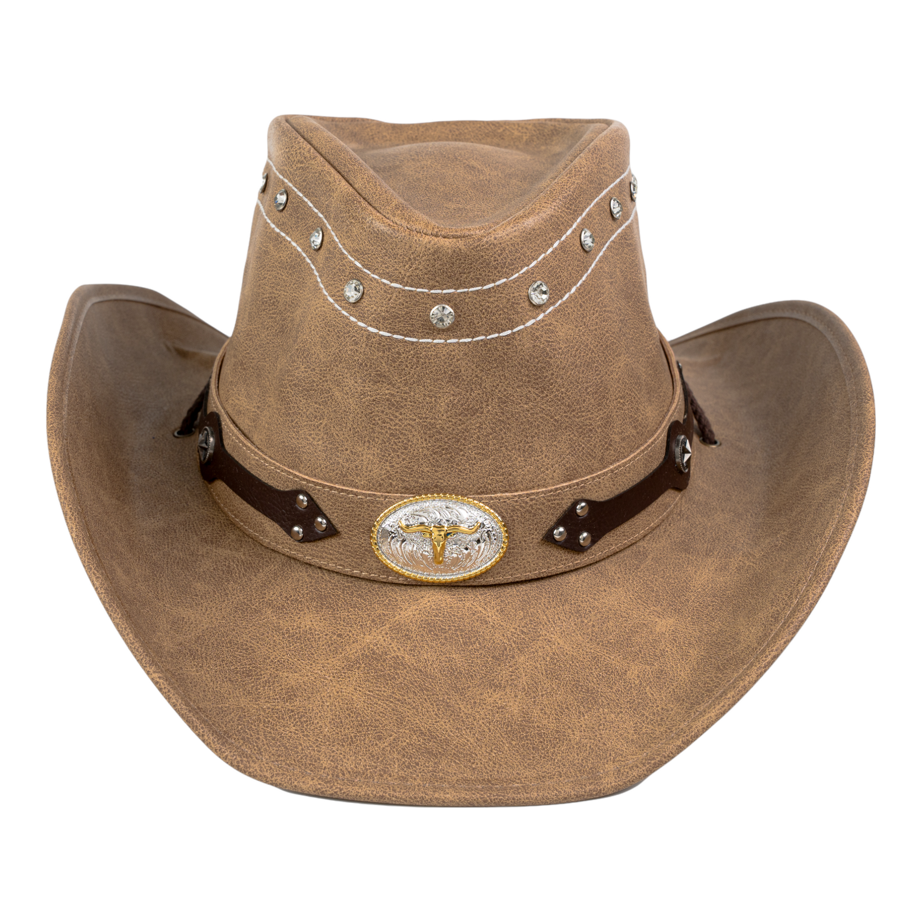 Chokore Chokore PU Leather Cowboy Hat with Ox Head (Camel) Chokore PU Leather Cowboy Hat with Ox Head (Camel) 