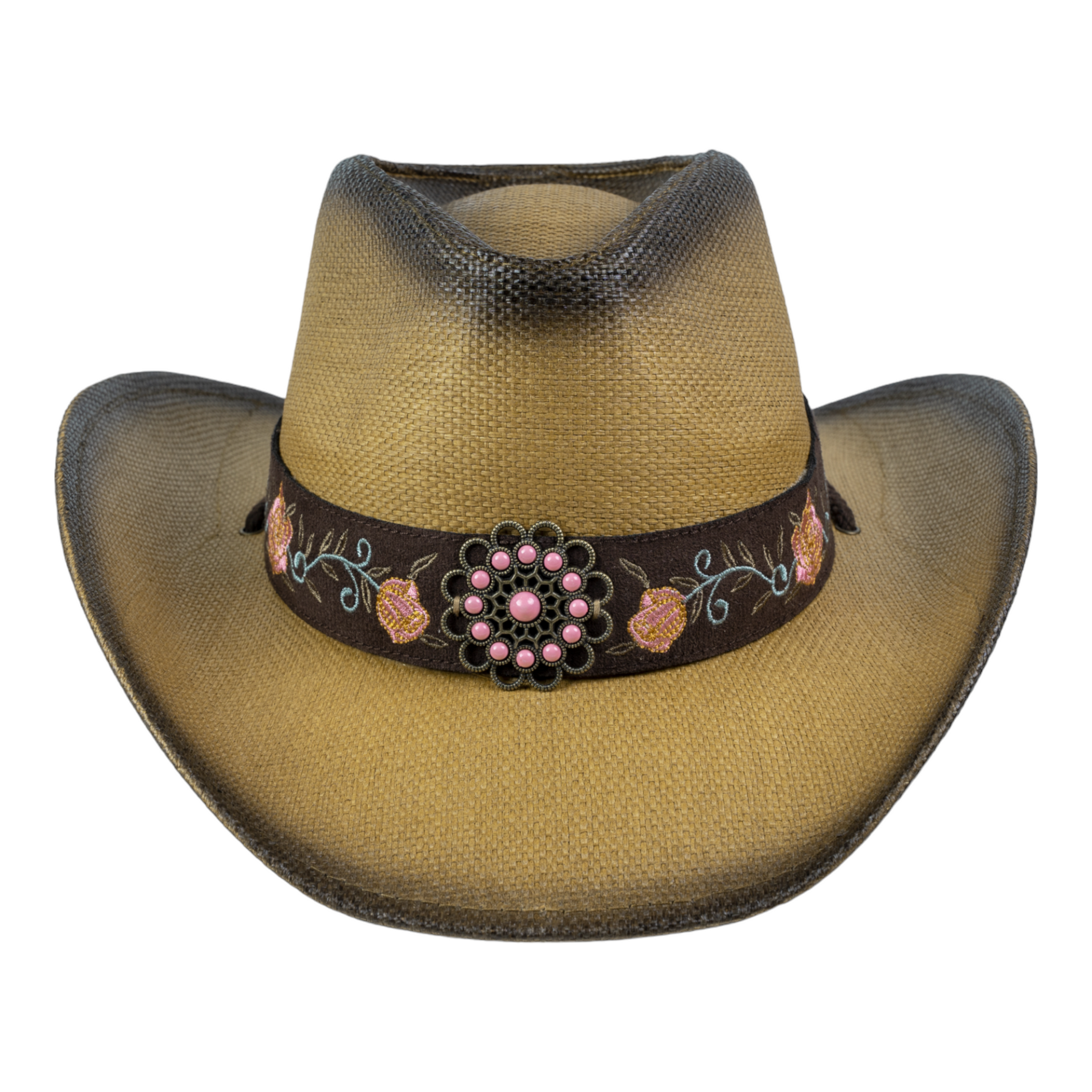 Chokore  Chokore Embroidered Straw Cowboy Hat with Windproof Rope (Khaki) 