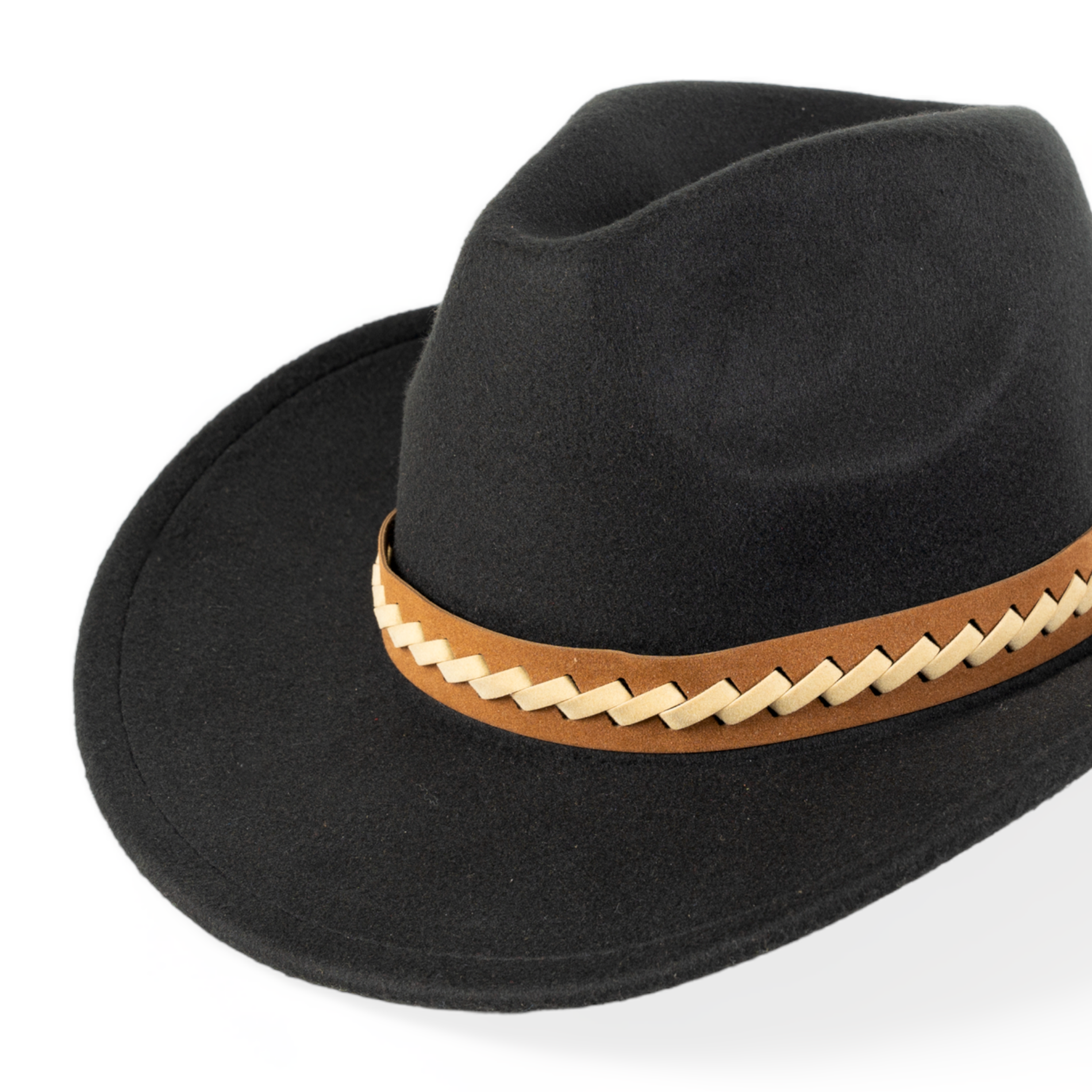 Chokore Chokore Cowboy Hat with Braided PU Belt (Black) Chokore Cowboy Hat with Braided PU Belt (Black) 