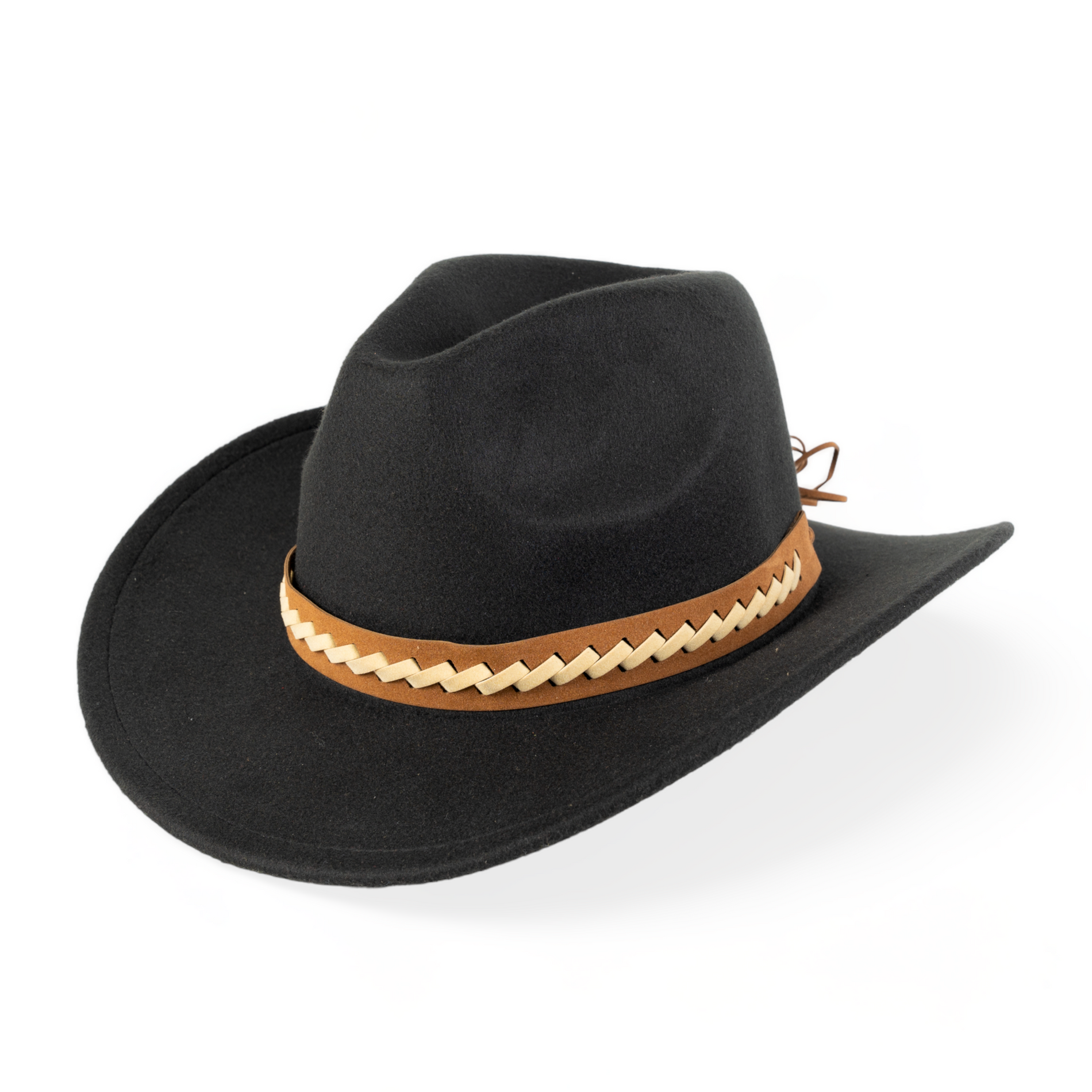 Chokore Chokore Cowboy Hat with Braided PU Belt (Black) Chokore Cowboy Hat with Braided PU Belt (Black) 