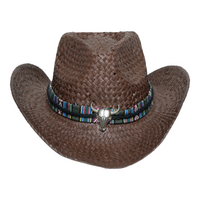 Chokore Chokore Handcrafted Straw Cowboy Hat with Ox head Belt (Brown)