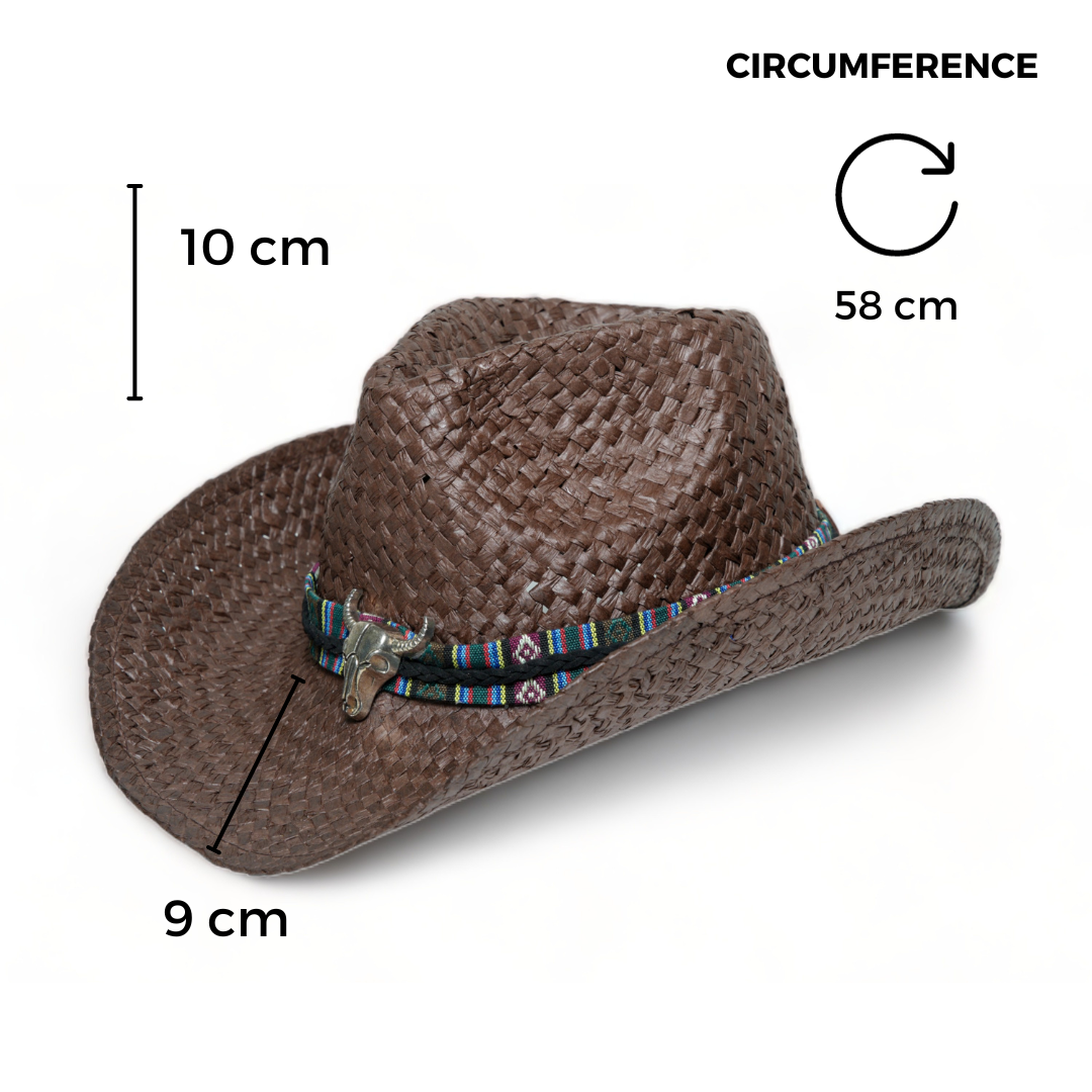 Chokore Chokore Handcrafted Straw Cowboy Hat with Ox head Belt (Brown) Chokore Handcrafted Straw Cowboy Hat with Ox head Belt (Brown) 