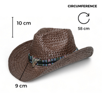 Chokore Chokore Handcrafted Straw Cowboy Hat with Ox head Belt (Brown)