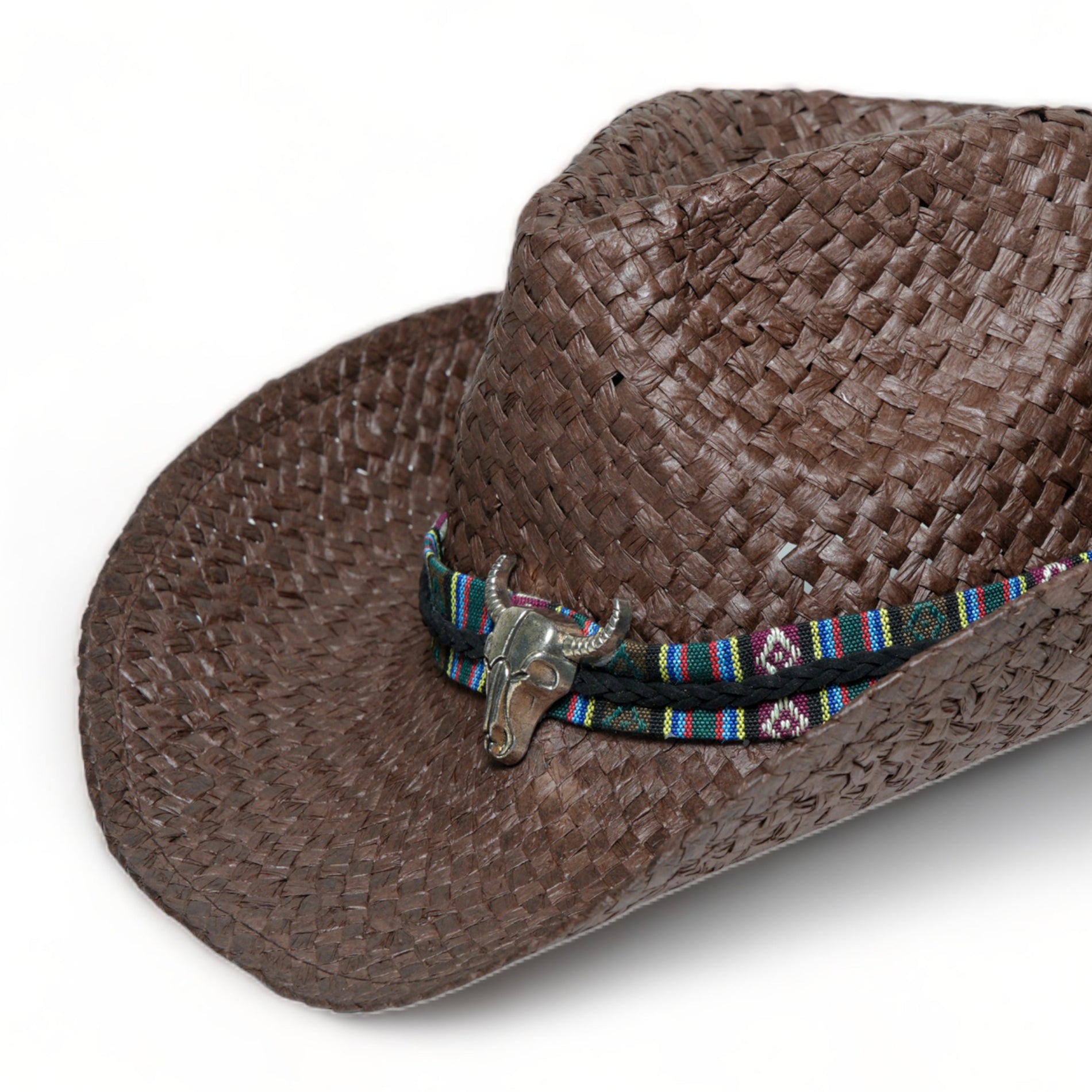 Chokore Chokore Handcrafted Straw Cowboy Hat with Ox head Belt (Brown) Chokore Handcrafted Straw Cowboy Hat with Ox head Belt (Brown) 