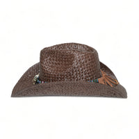 Chokore Chokore Handcrafted Straw Cowboy Hat with Ox head Belt (Brown)