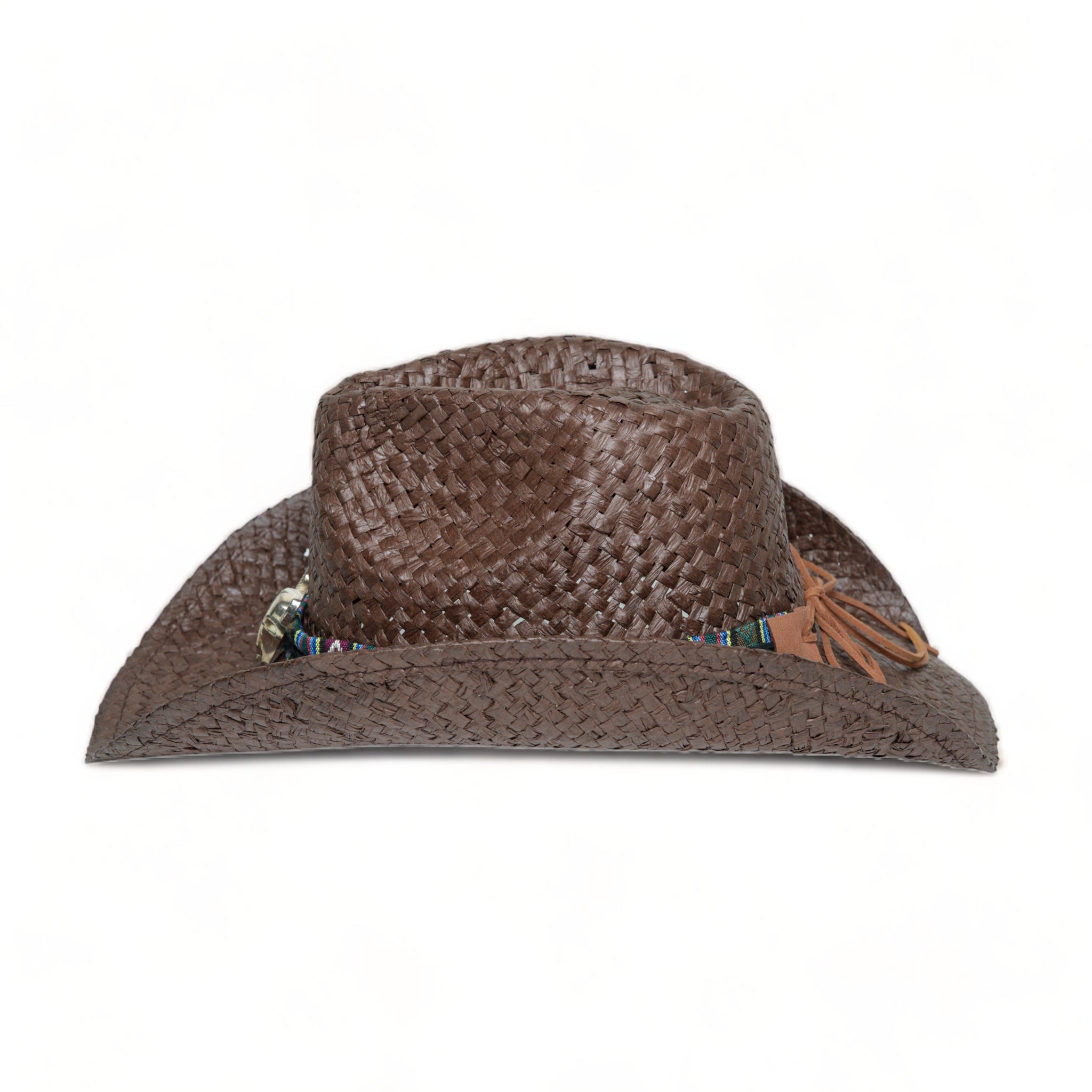 Chokore Handcrafted Straw Cowboy Hat with Ox head Belt (Brown)