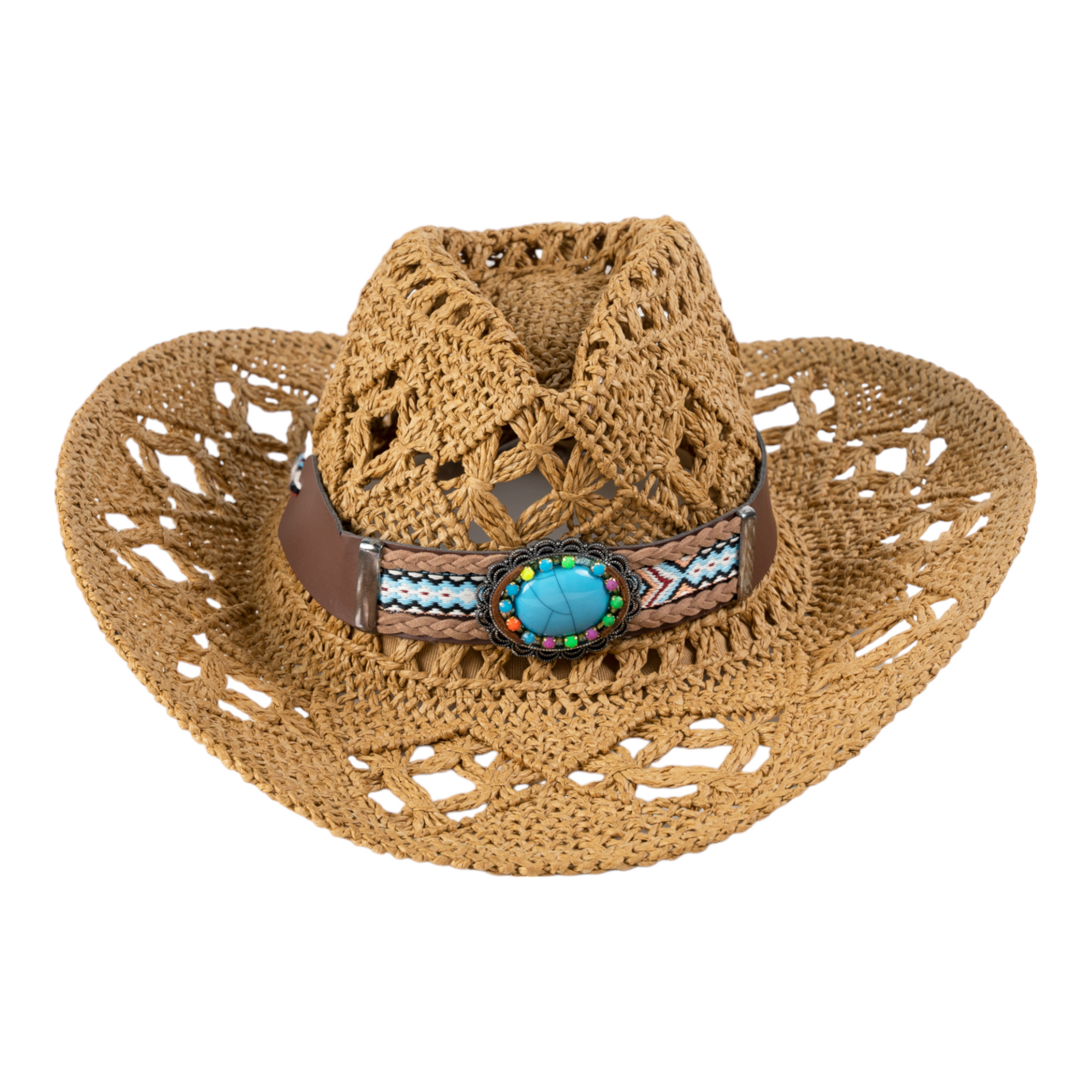 Chokore Chokore Handcrafted Straw Cowboy Hat with Tibetan Belt (Khaki) Chokore Handcrafted Straw Cowboy Hat with Tibetan Belt (Khaki) 