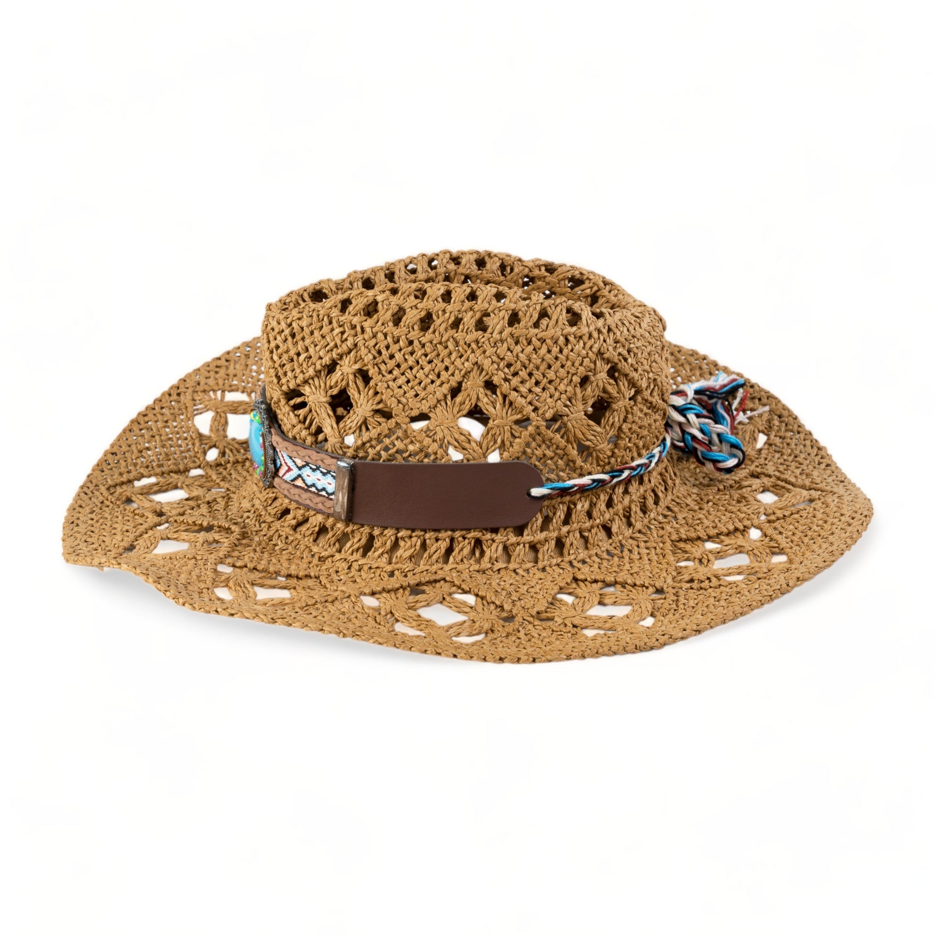 Chokore Chokore Handcrafted Straw Cowboy Hat with Tibetan Belt (Khaki) Chokore Handcrafted Straw Cowboy Hat with Tibetan Belt (Khaki) 