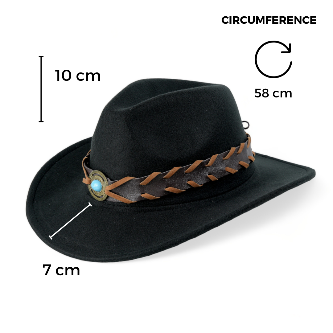 Chokore Cowboy Hat with Braided PU Belt (Black)