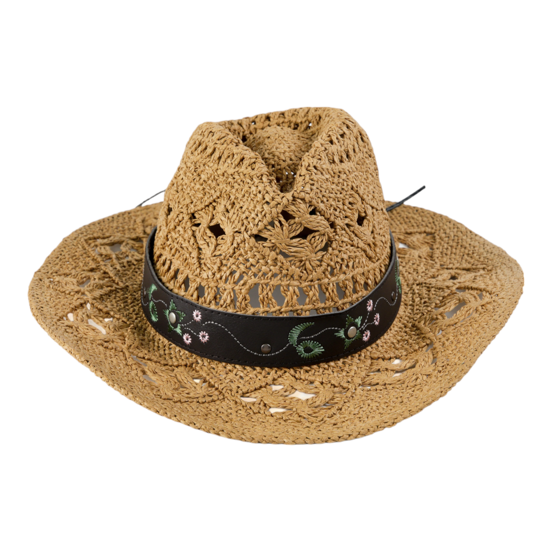 Chokore  Chokore Handcrafted Cowboy Hat with Embroidered Belt (Khaki) 