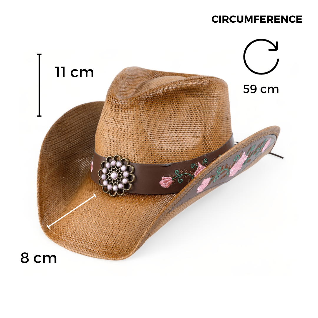 Chokore  Chokore Embroidered Straw Cowboy Hat with Windproof Belt (Khaki) 