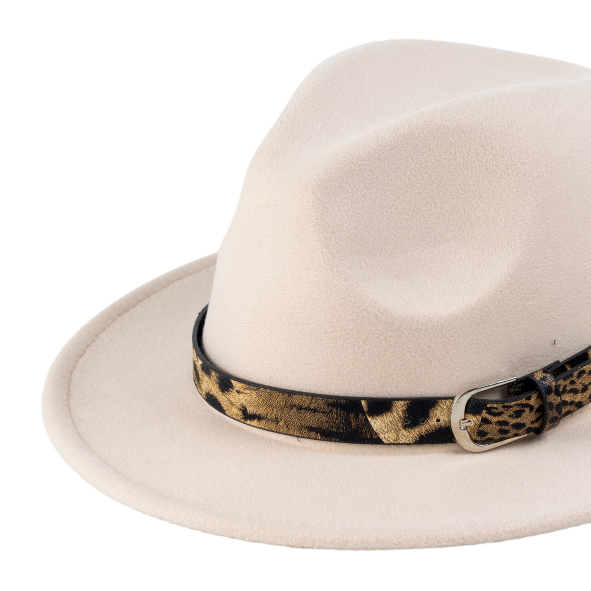 Chokore Fedora Hat with Leopard Belt (Beige)