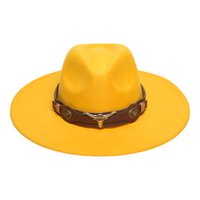 Chokore Chokore Fedora Hat with Ox head belt  (Yellow)