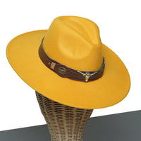 Chokore Chokore Fedora Hat with Ox head belt  (Yellow)