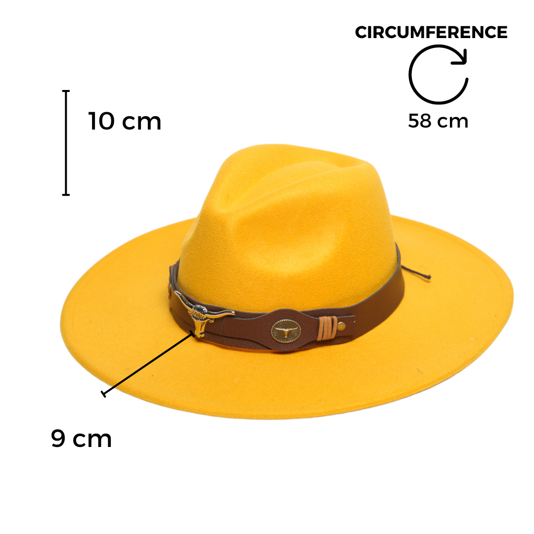 Chokore Chokore Fedora Hat with Ox head belt  (Yellow) Chokore Fedora Hat with Ox head belt  (Yellow) 