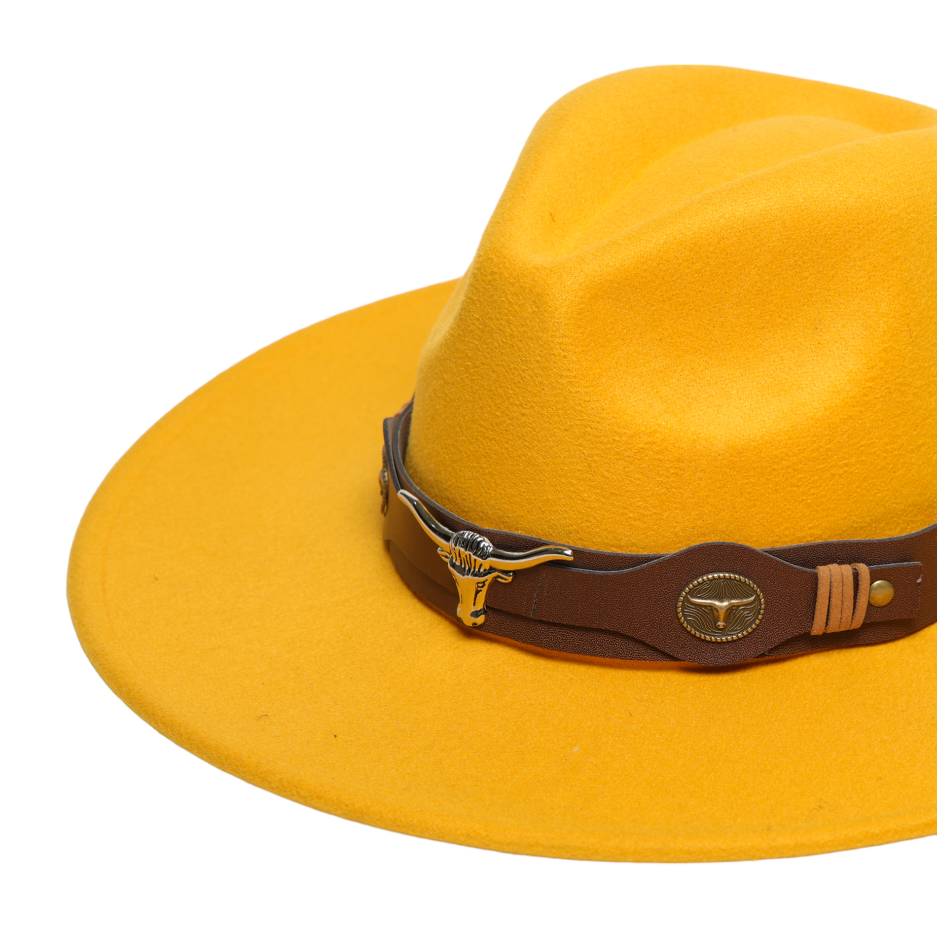 Chokore Chokore Fedora Hat with Ox head belt  (Yellow) Chokore Fedora Hat with Ox head belt  (Yellow) 