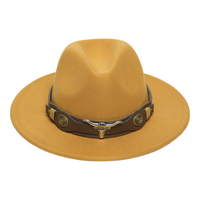 Chokore Chokore Fedora Hat with Ox head belt  (Camel)