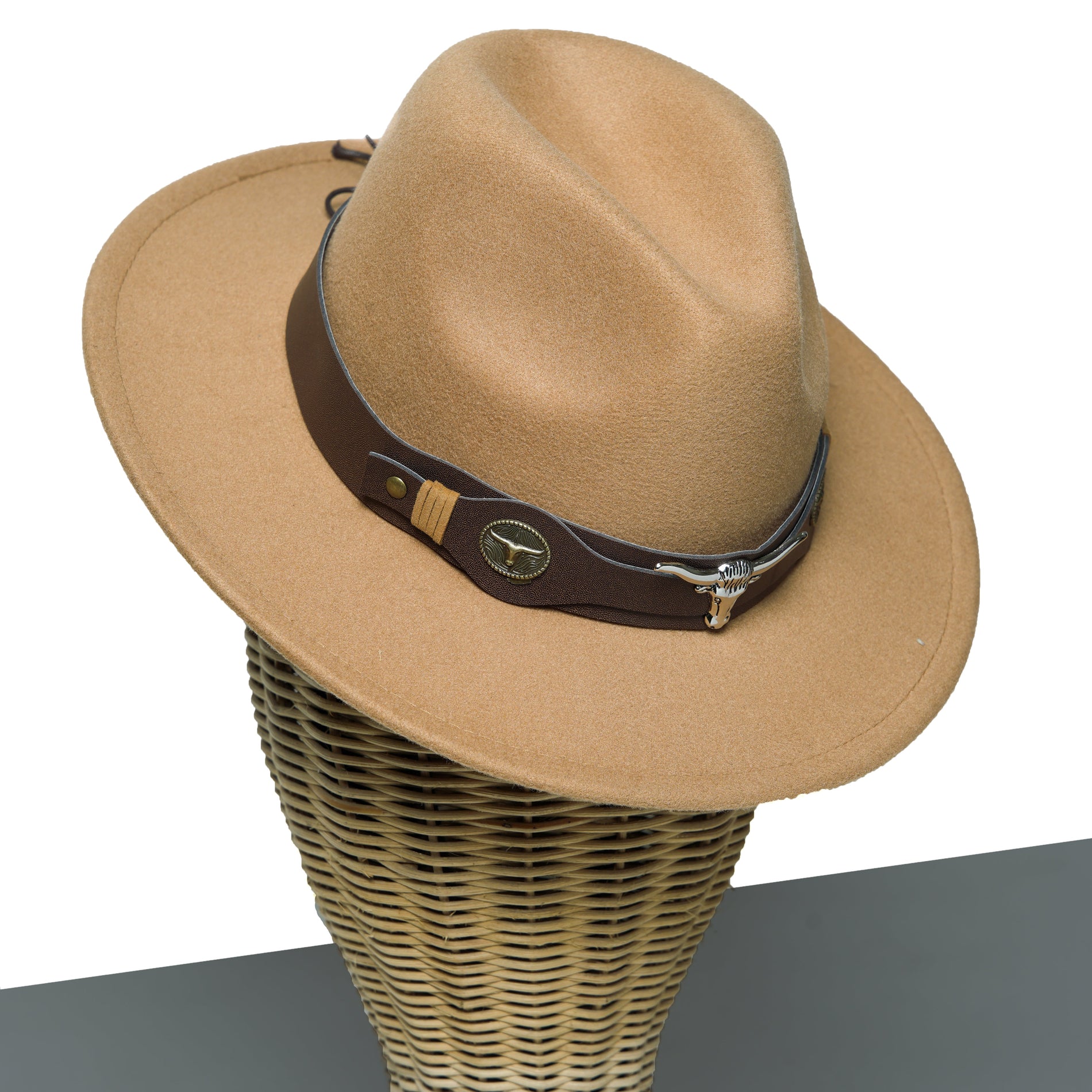 Chokore  Chokore Fedora Hat with Ox head belt  (Camel) 