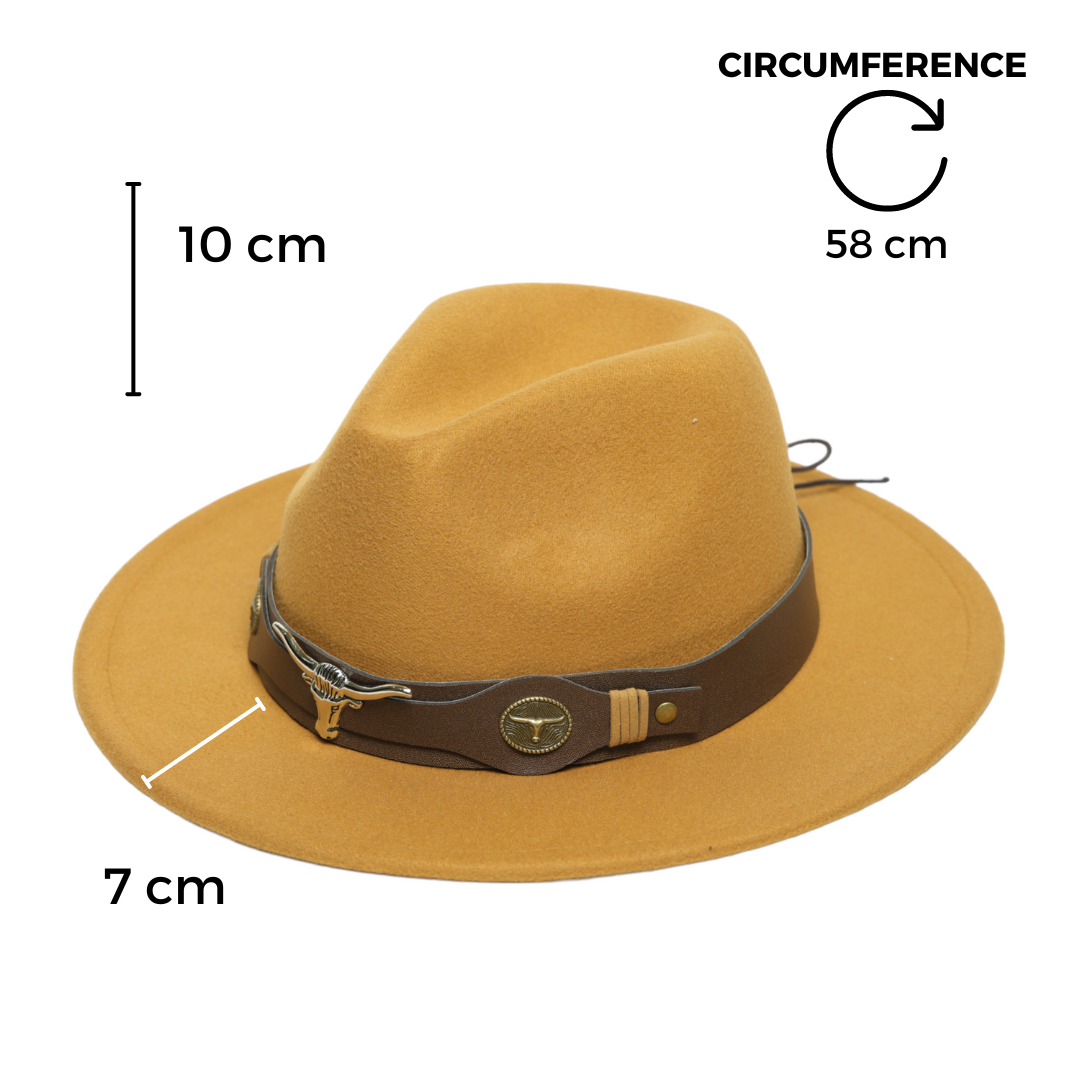 Chokore Chokore Fedora Hat with Ox head belt  (Camel) Chokore Fedora Hat with Ox head belt  (Camel) 