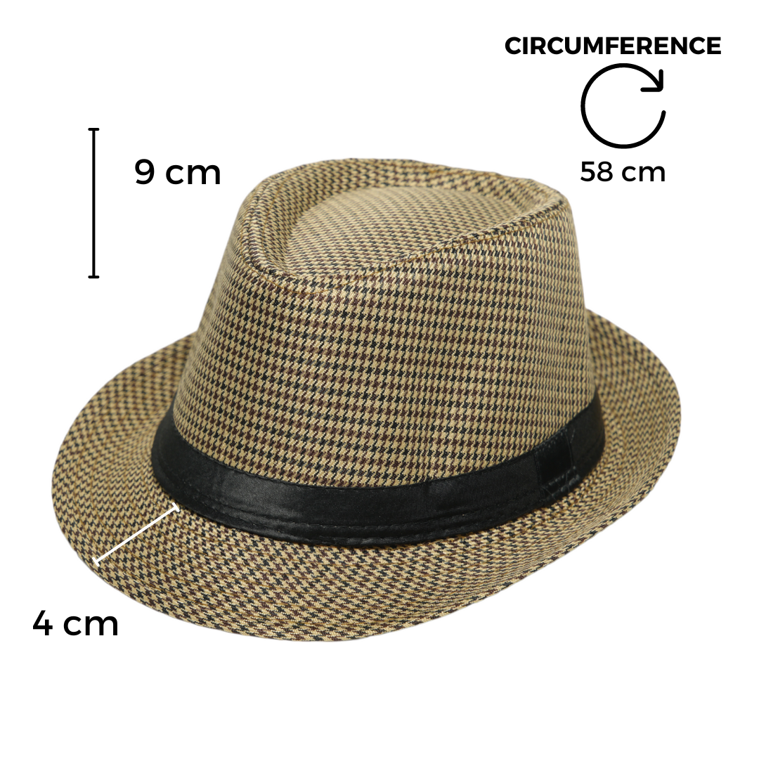 Chokore  Chokore Fedora Hat in Houndstooth Pattern (Khaki) 