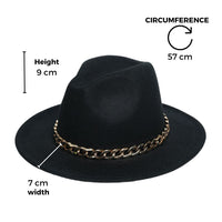 Chokore Chokore Classic Fedora Hat with Stylish Chain Belt (Black)