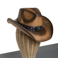 Chokore Chokore Handcrafted Straw Cowboy Hat with Bull Head Belt (Brown)