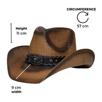 Chokore Chokore Handcrafted Straw Cowboy Hat with Bull Head Belt (Brown)