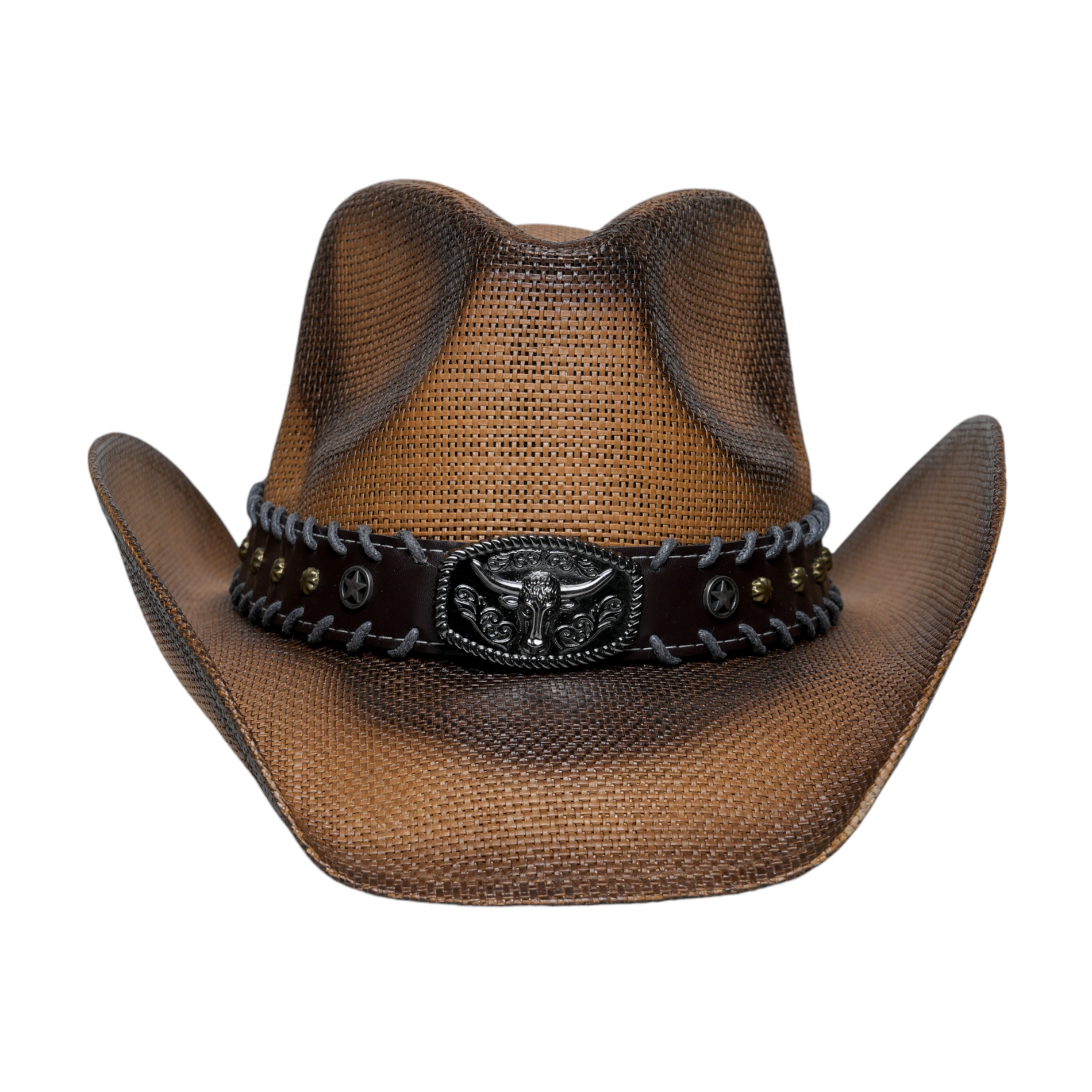 Chokore Chokore Handcrafted Straw Cowboy Hat with Bull Head Belt (Brown) Chokore Handcrafted Straw Cowboy Hat with Bull Head Belt (Brown) 