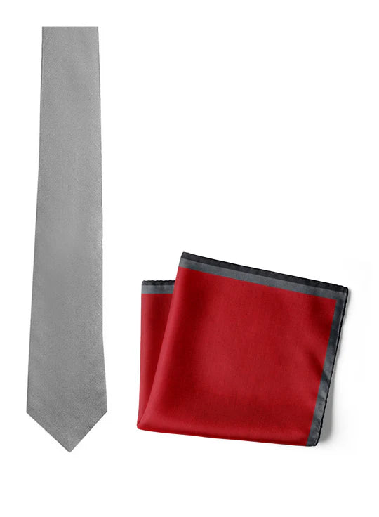 Chokore  Chokore Garnet - Pocket Square & Chokore Dark Grey Twill Silk Tie - Solids line 