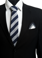 Chokore Chokore Quartz - Pocket Square & Stripes (Navy & Silver) Necktie