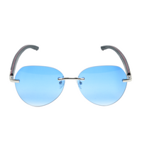 Chokore Chokore Rimless Oversized Sunglasses with Wooden Temple (Blue)