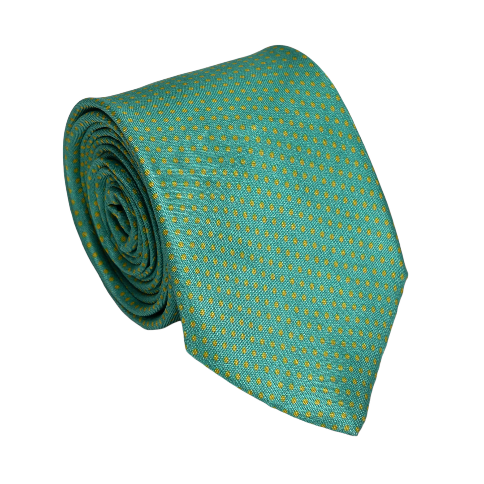 Chokore Sea Green & Yellow Dots Silk Necktie - Indian at Heart Range