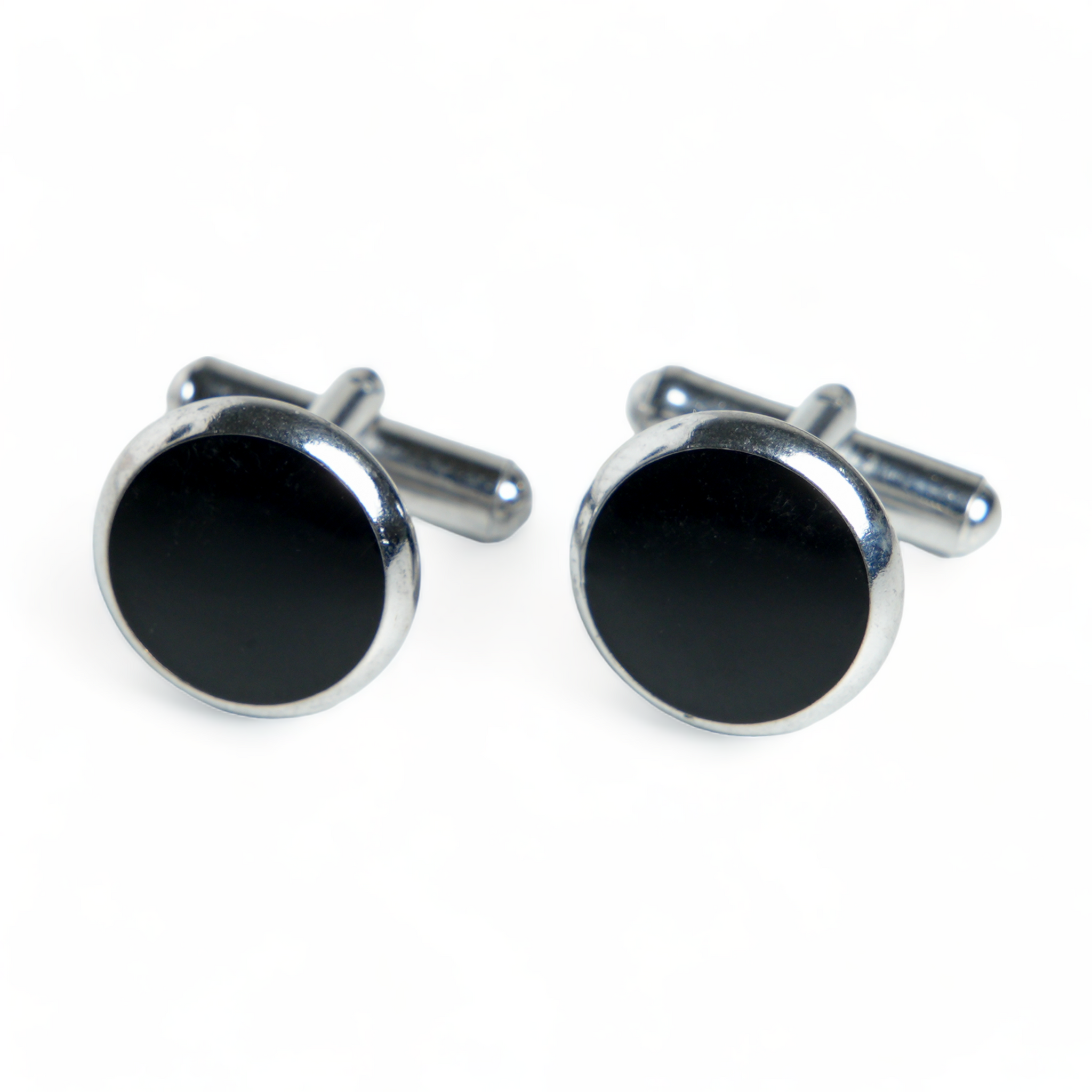 Chokore Round Silver Cufflinks (Black)