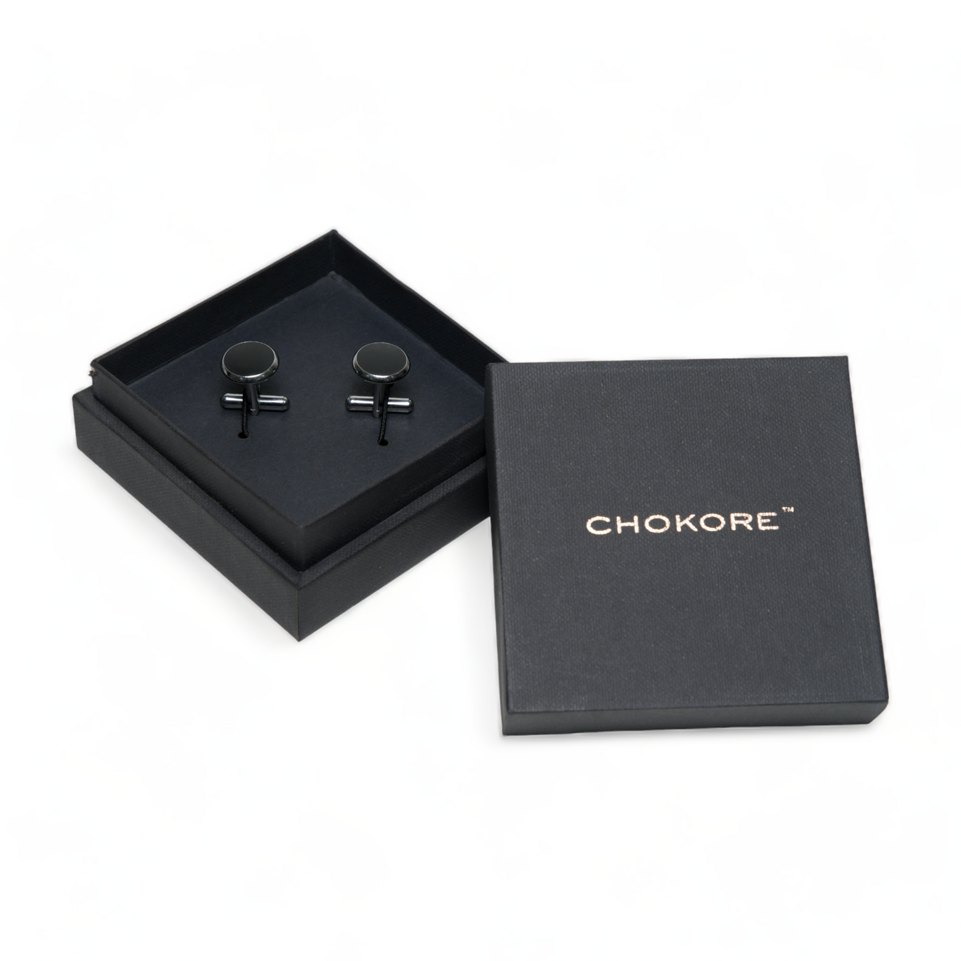 Chokore Chokore Round Silver Cufflinks (Black) Chokore Round Silver Cufflinks (Black) 