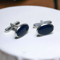 Chokore Chokore Silver Oval Cufflinks (Blue)