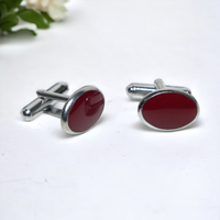 Chokore Chokore Silver Oval Cufflinks (Burgundy)