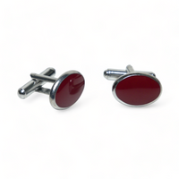 Chokore Chokore Silver Oval Cufflinks (Burgundy)