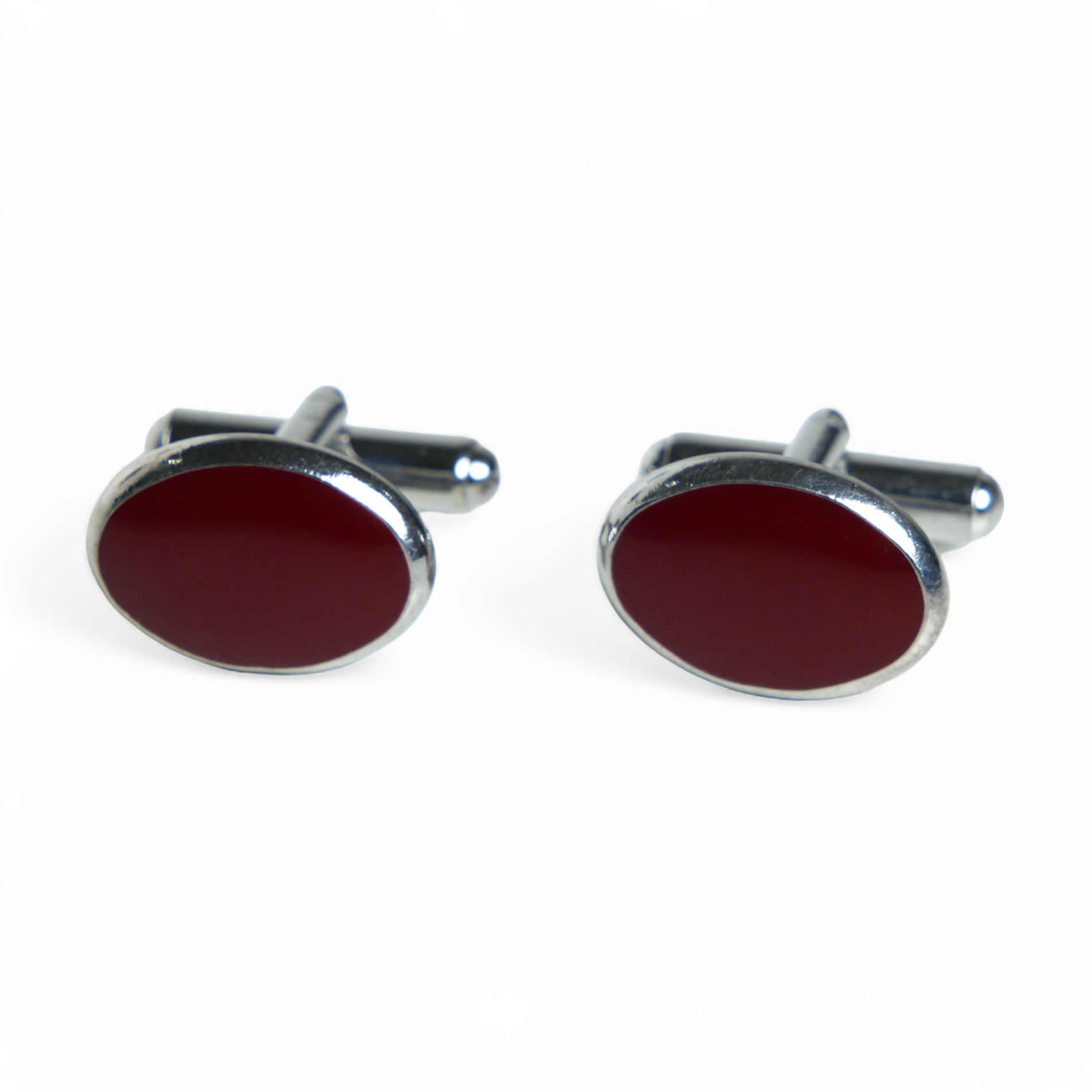 Chokore Chokore Silver Oval Cufflinks (Burgundy) Chokore Silver Oval Cufflinks (Burgundy) 