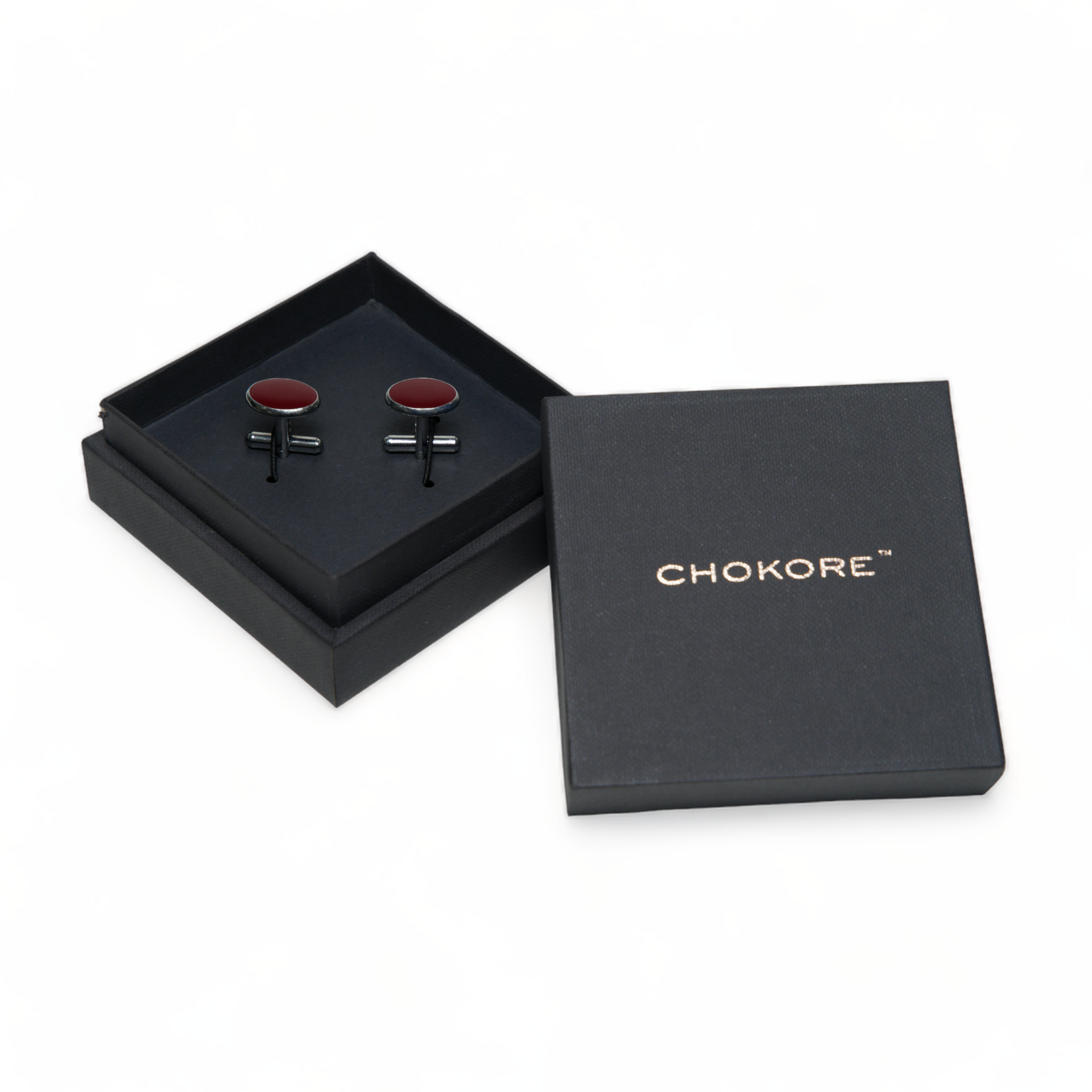 Chokore Chokore Silver Oval Cufflinks (Burgundy) Chokore Silver Oval Cufflinks (Burgundy) 