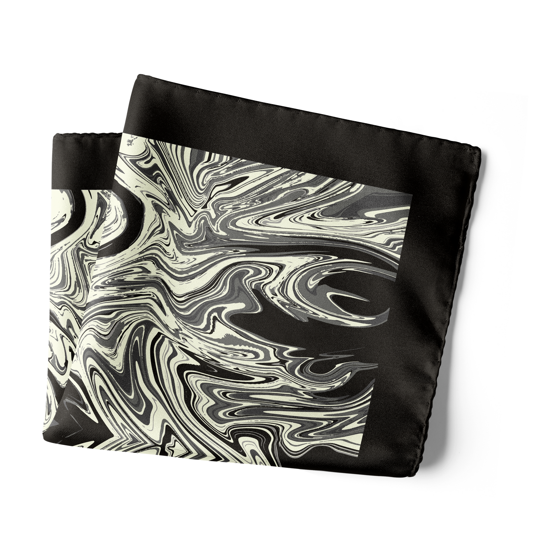 Chokore  Chokore Black & Off-White Silk Pocket Square from the Marble Design range 