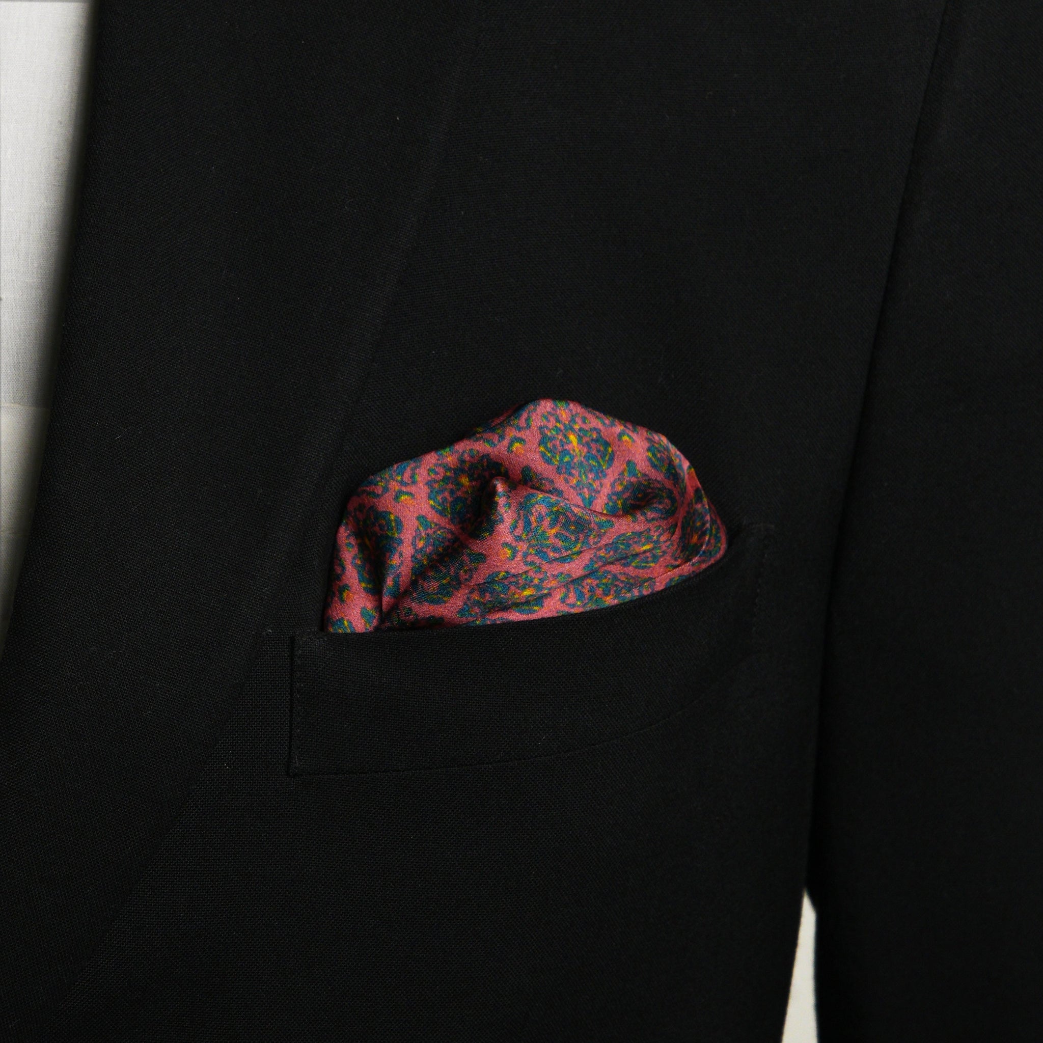 Chokore Coral & Green Silk Pocket Square - Indian at Heart Range