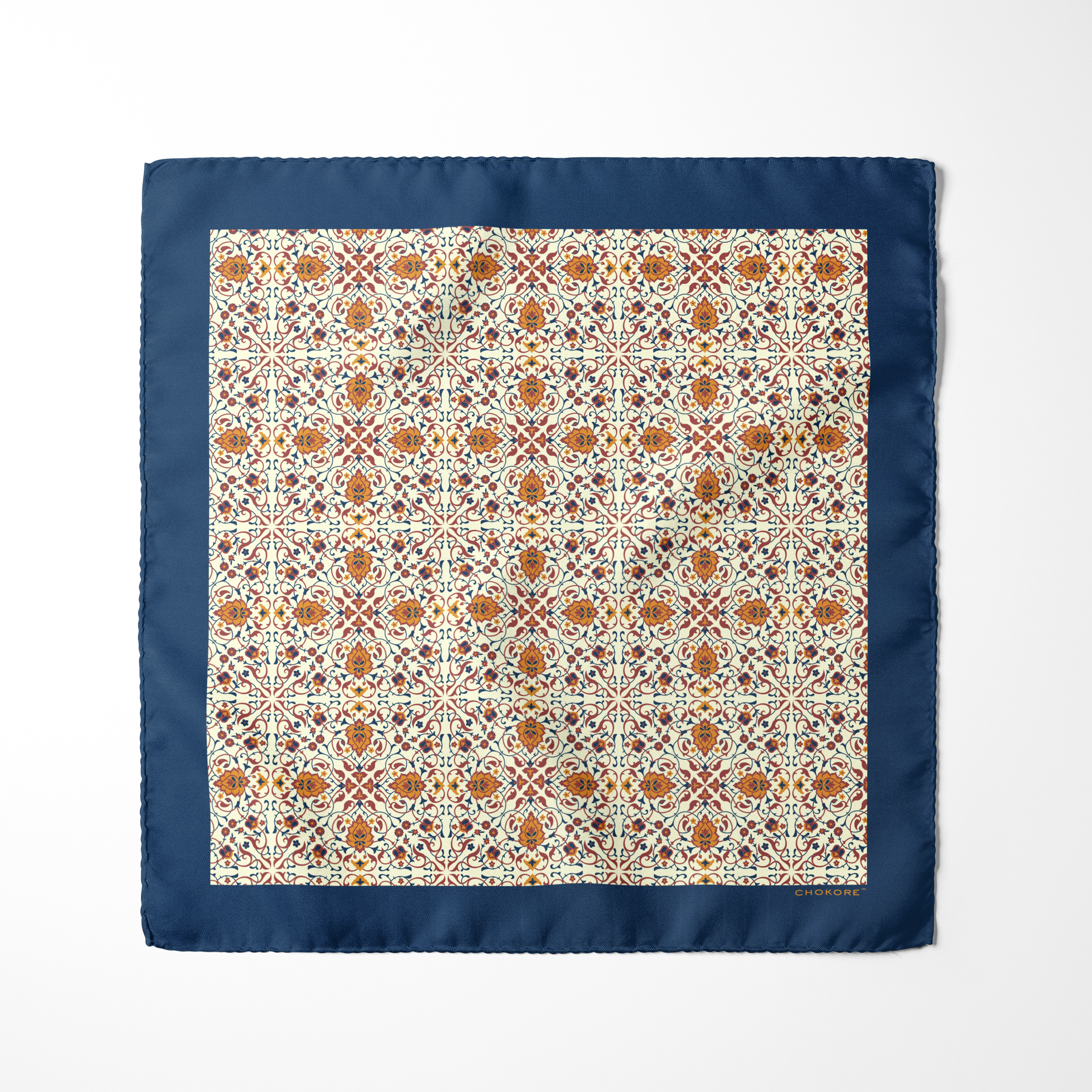 Chokore  Chokore Navy Blue & Off-white Silk Pocket Square - Indian at Heart Range 