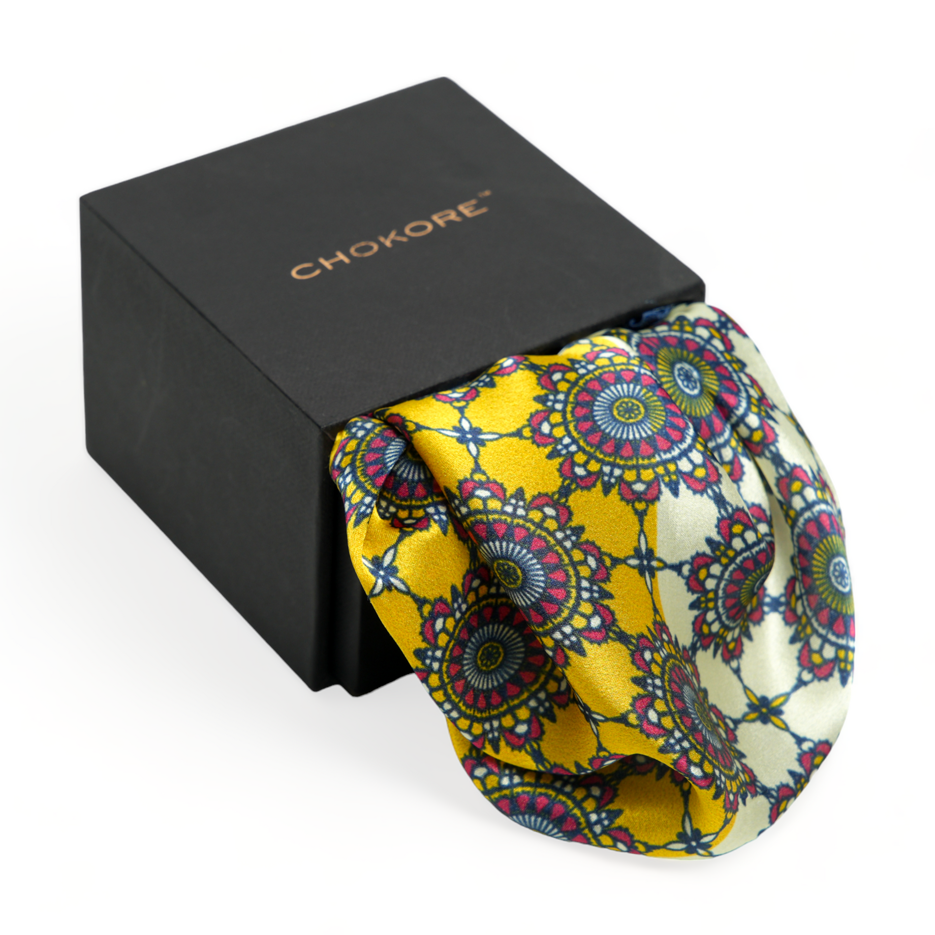 Chokore Chokore Yellow & Navy Blue Silk Pocket Square - Indian at Heart Range Chokore Yellow & Navy Blue Silk Pocket Square - Indian at Heart Range 