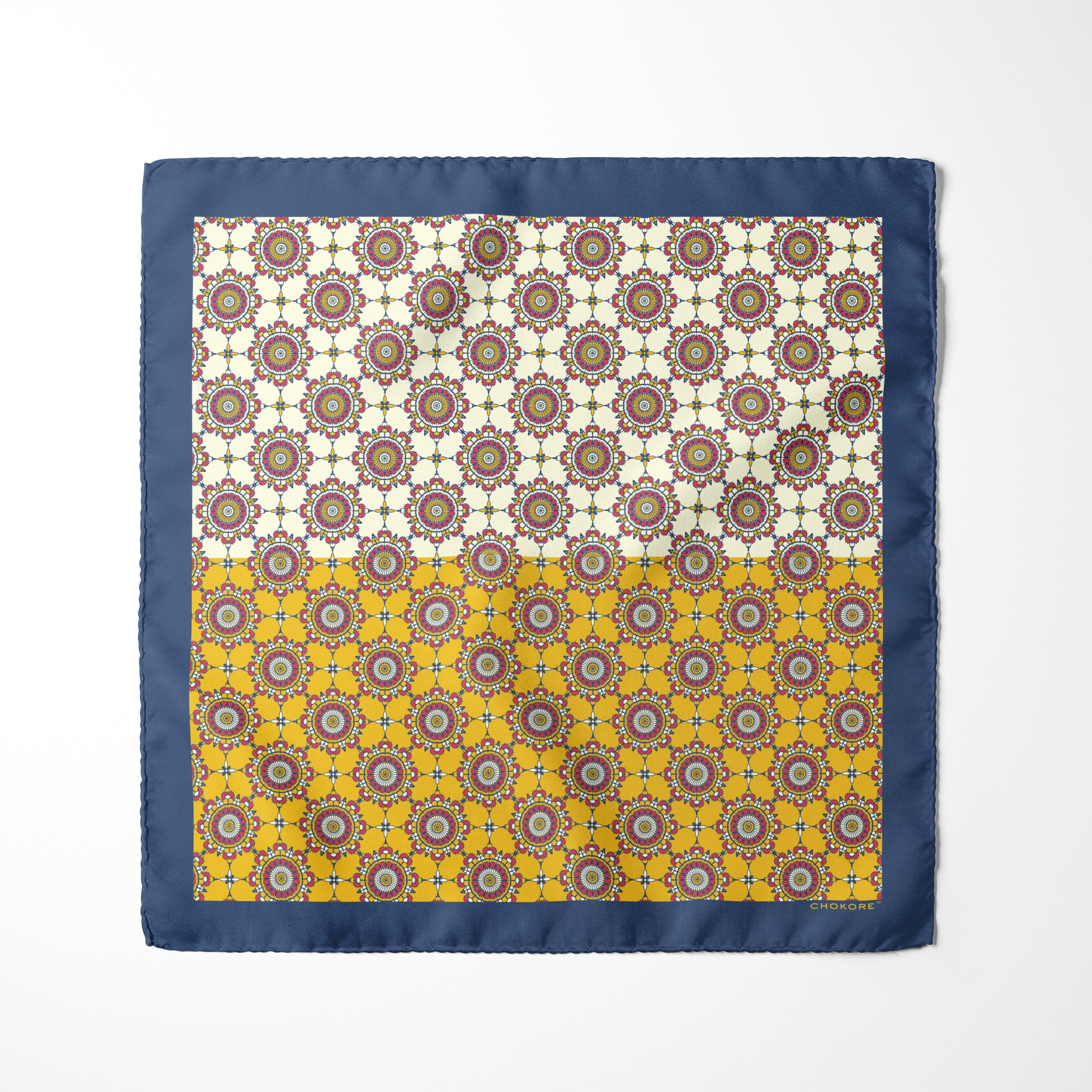 Chokore  Chokore Yellow & Navy Blue Silk Pocket Square - Indian at Heart Range 