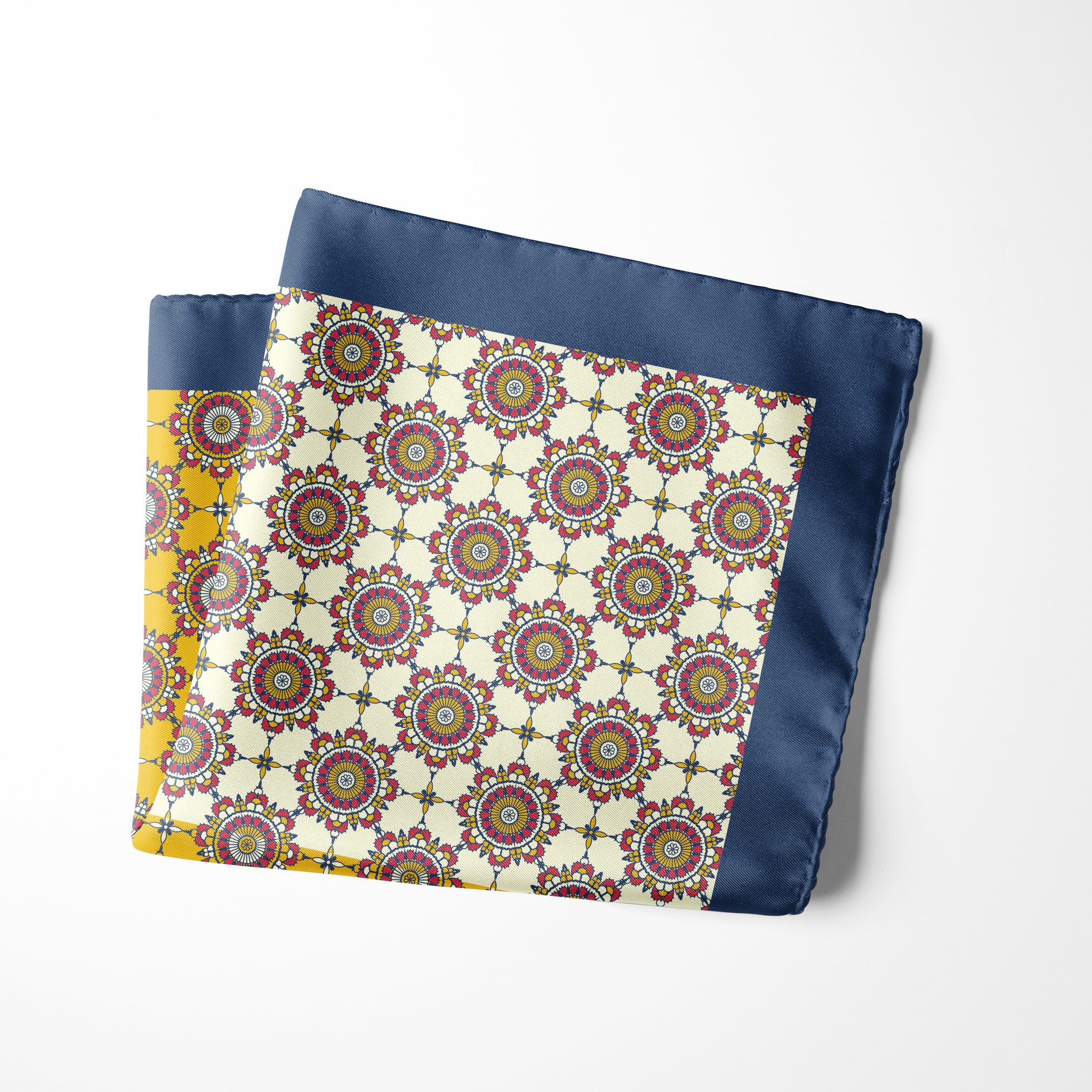 Chokore Chokore Yellow & Navy Blue Silk Pocket Square - Indian at Heart Range Chokore Yellow & Navy Blue Silk Pocket Square - Indian at Heart Range 