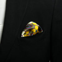 Chokore Chokore Yellow & Navy Blue Silk Pocket Square - Indian at Heart Range