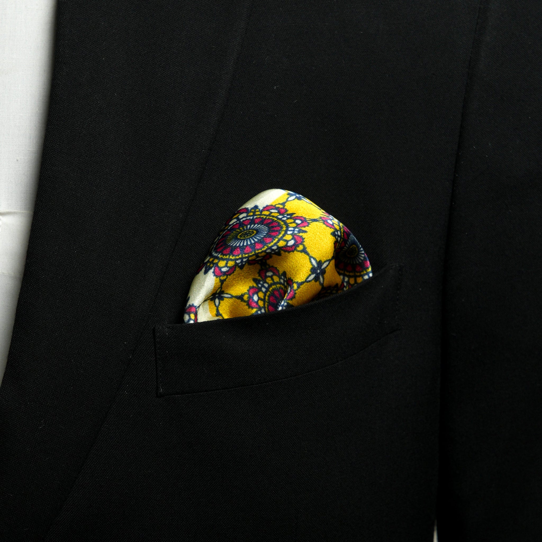 Chokore Yellow & Navy Blue Silk Pocket Square - Indian at Heart Range