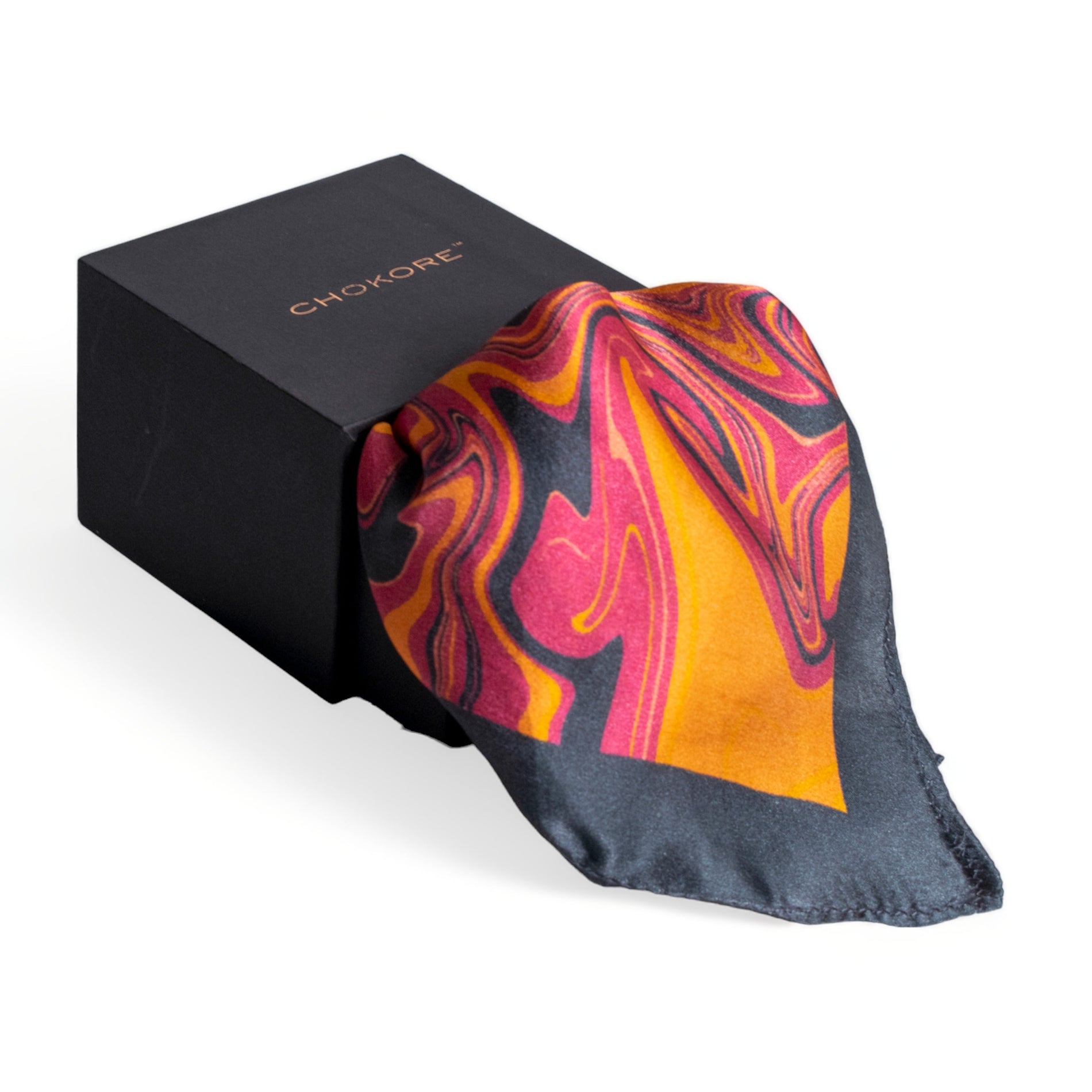 Chokore Chokore Orange Silk Pocket Square - Marble Range Chokore Orange Silk Pocket Square - Marble Range 